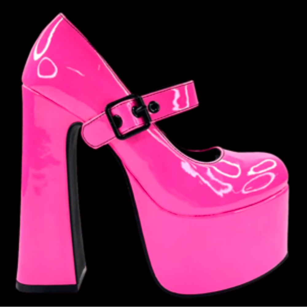 NIB RARE Strange Cvlt Hot Pink Patent Widow Platform Heels